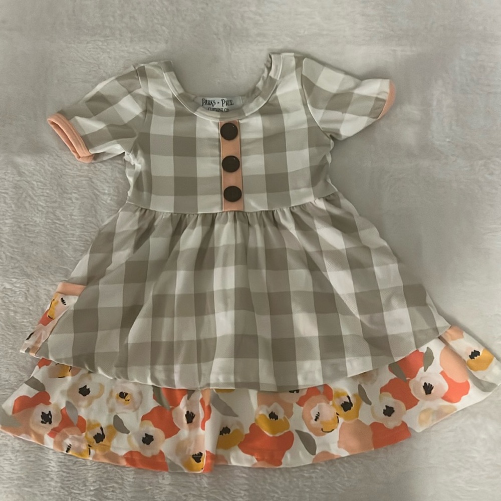 Precious Parks and Price plaid and floral toddler dress size 12 to 18 months